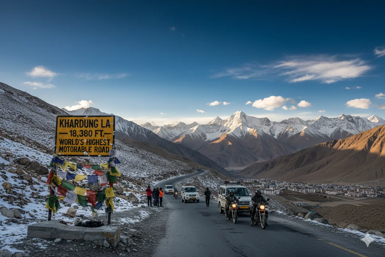 Day 7: Nubra to Leh â€“ Khardung La Summit, Hall of Fame Museum, Free Time for Shopping or Spa, Farewell Dinner with Folk Dance