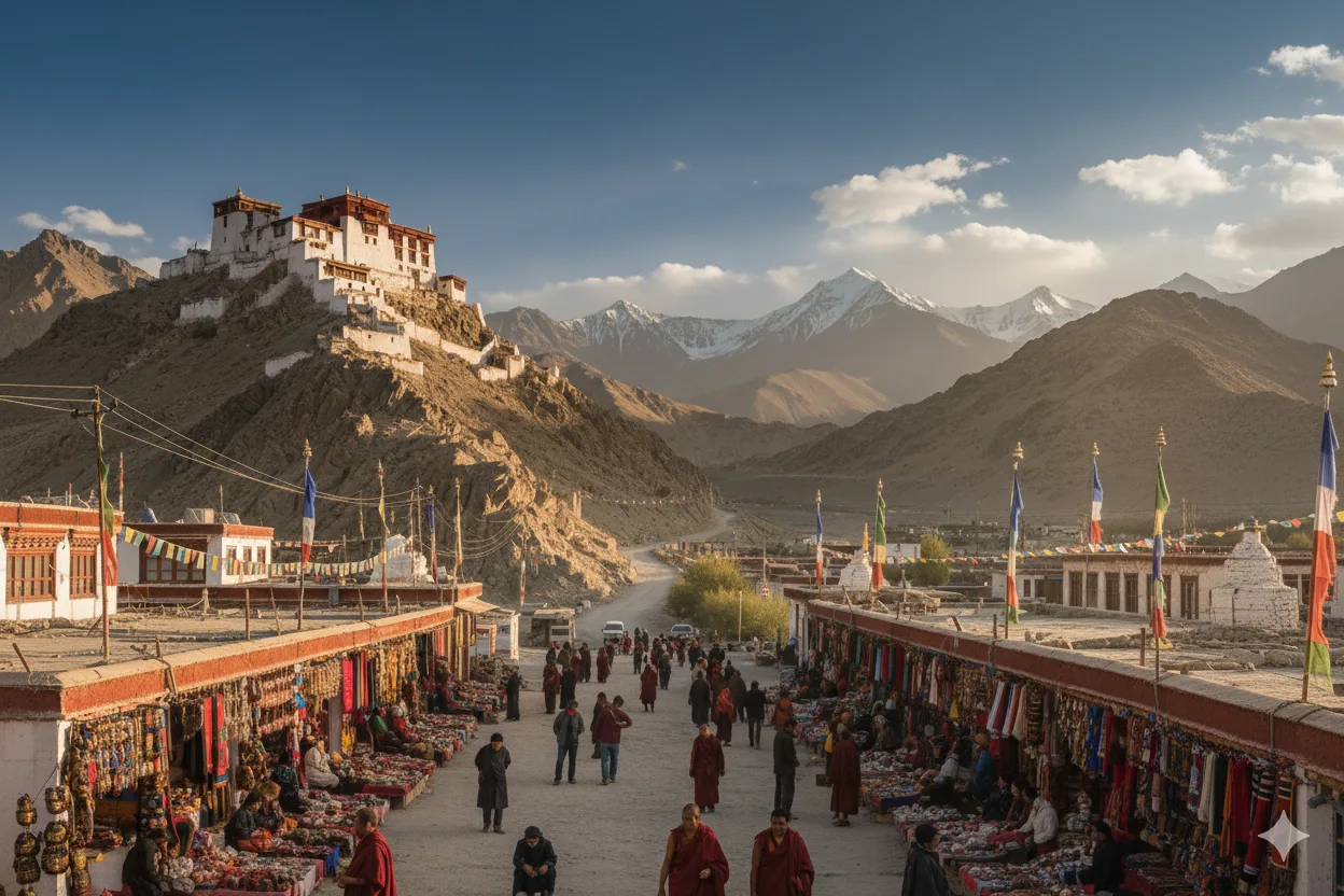 Day 4: Leh Cultural Immersion â€“ Visit Shey Palace, Thiksey Monastery, Hemis Gompa, Local Market, Free Evening for Acclimatization