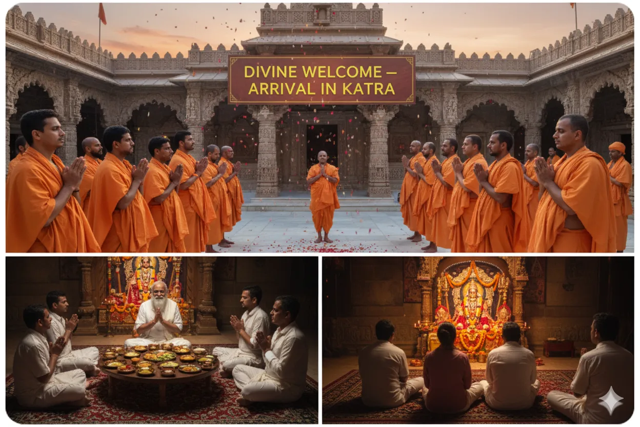 Day 1: Arrival in Katra â€“ Spiritual Welcome, Hotel Check-in, Evening Prayers, Spiritual Dinner